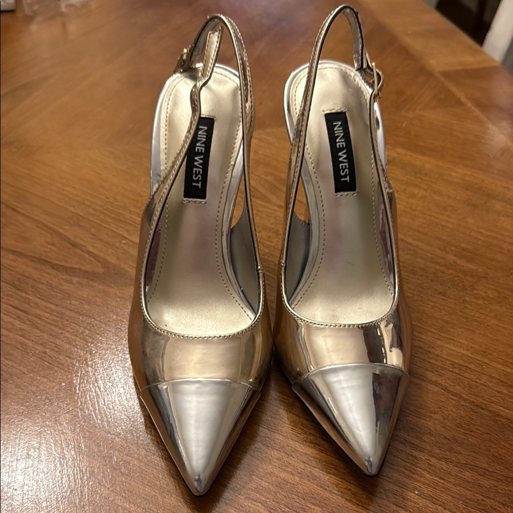 NWOT Nine West Gold and Silver Heels with Slingback Design